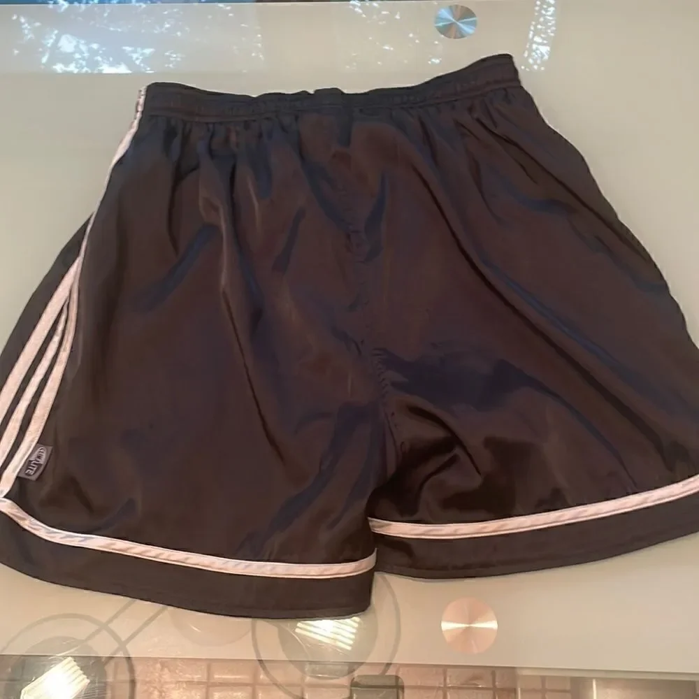 COPY - Adidas shorts large black white stripes no draw string climalite